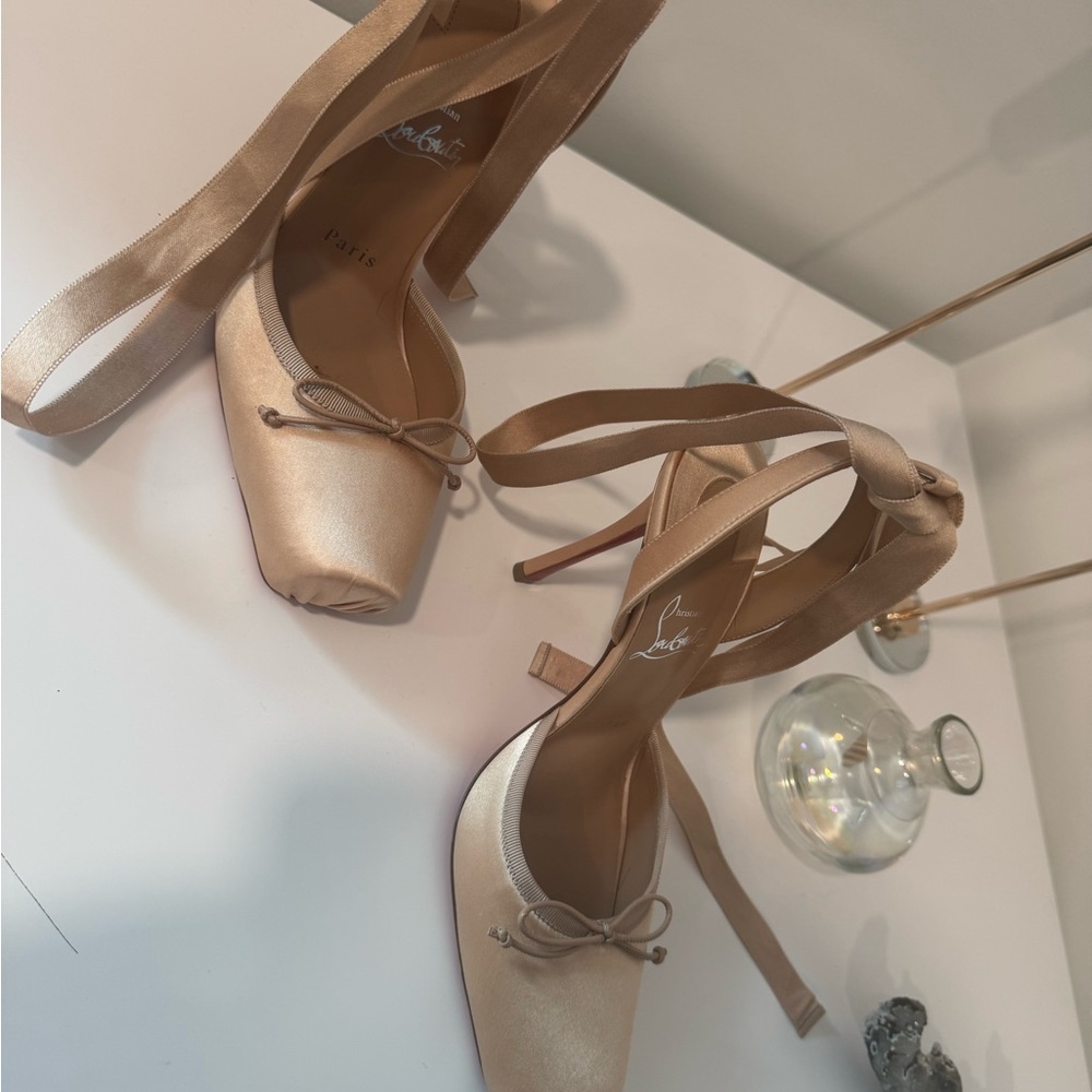 Satin Ankle-Tie High Heel Pumps in Champagne